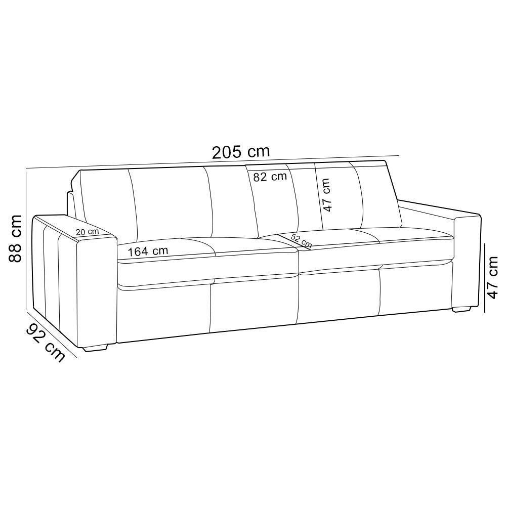 Sofá 3 Lugares Para Sala De Estar Living 205cm Aurora L06 Couro Pérola - Lyam Decor - 4