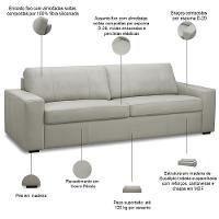 Sofá 3 Lugares Para Sala De Estar Living 205cm Aurora L06 Couro Pérola - Lyam Decor - 3