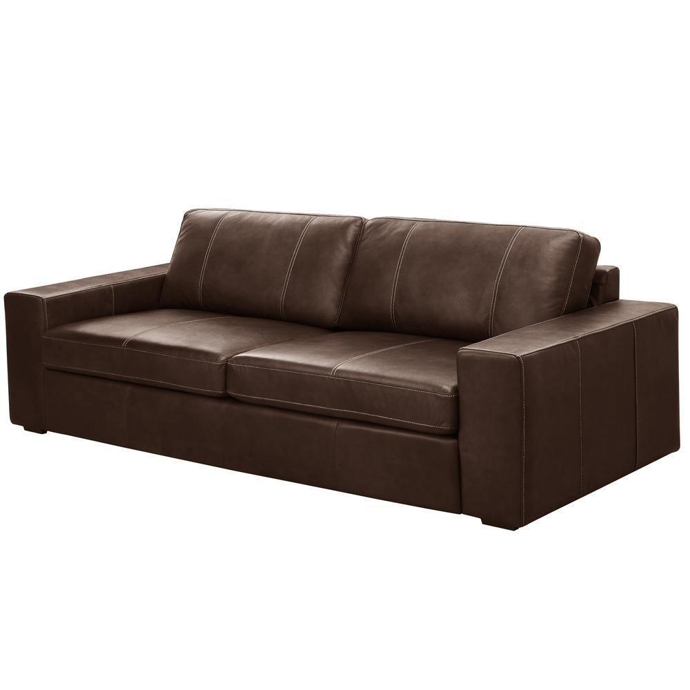 Sofá 3 Lugares Para Sala De Estar Living 205cm Aurora L06 Couro Marrom Café - Lyam Decor - 6