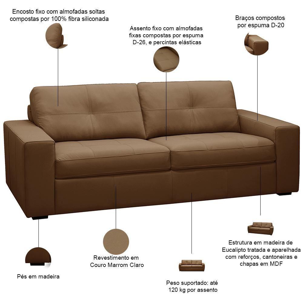 Sofá 2 Lugares Para Sala De Estar Living 150cm Vienne L06 Couro Marrom Claro - Lyam Decor - 3