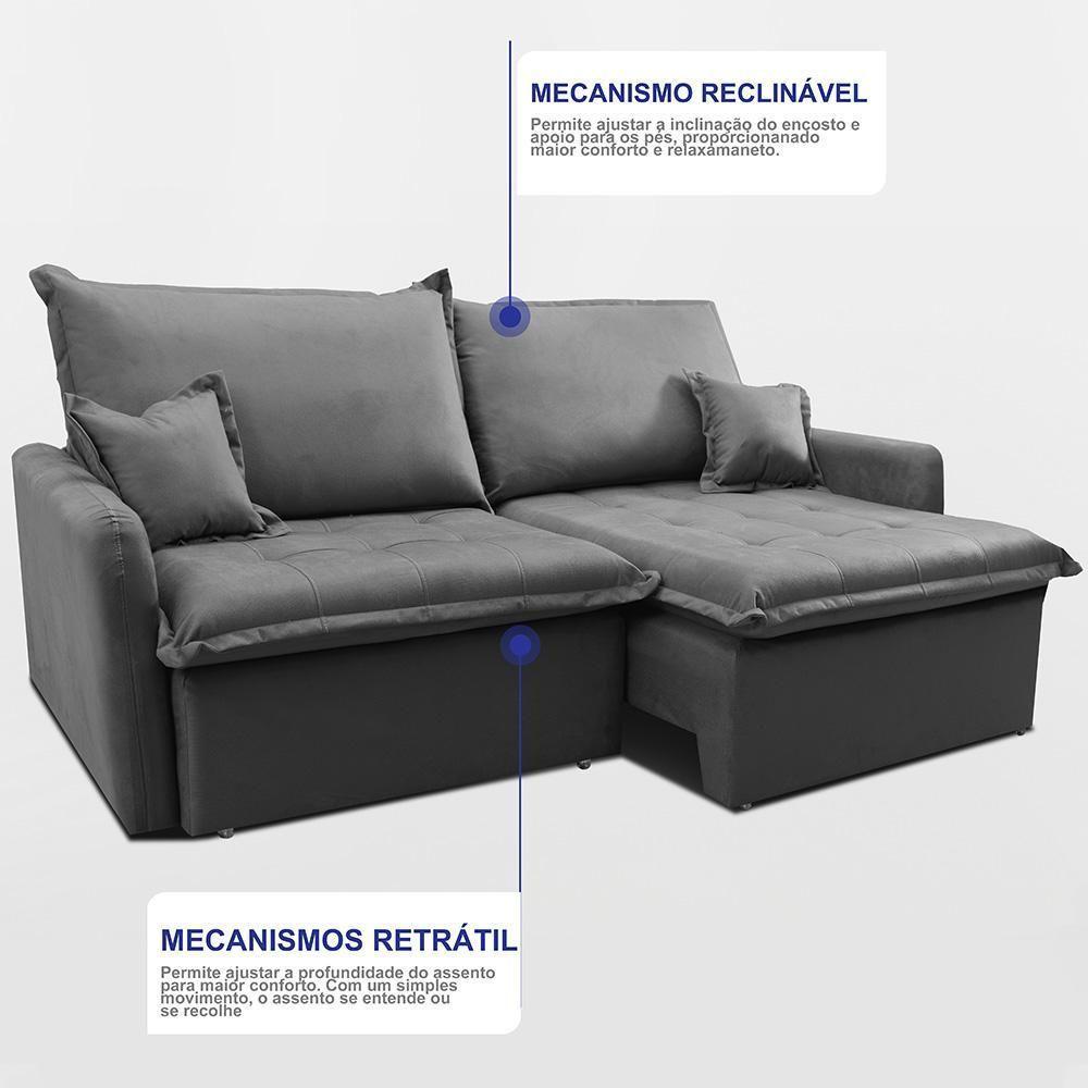 Sofá Sem Caixa Retrátil 1,80m Softgel Luna Velusoft Cinza Cama Inbox - 6