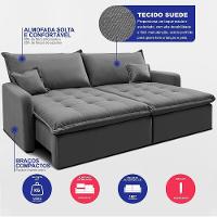 Sofá Sem Caixa Retrátil 1,80m Softgel Luna Velusoft Cinza Cama Inbox - 3