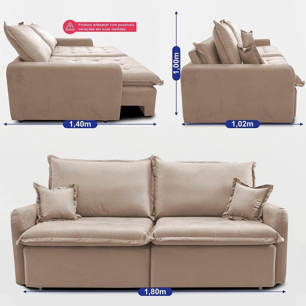 Sofá Sem Caixa Retrátil 1,80m Softgel Luna Velusoft Bege Cama Inbox - 3