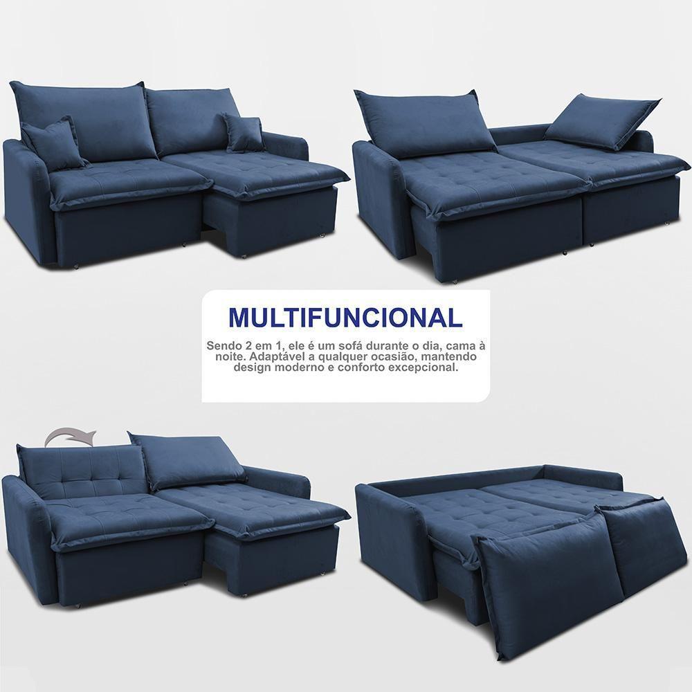 Sofá Sem Caixa Retrátil 1,80m Softgel Luna Velusoft Azul Cama Inbox - 5