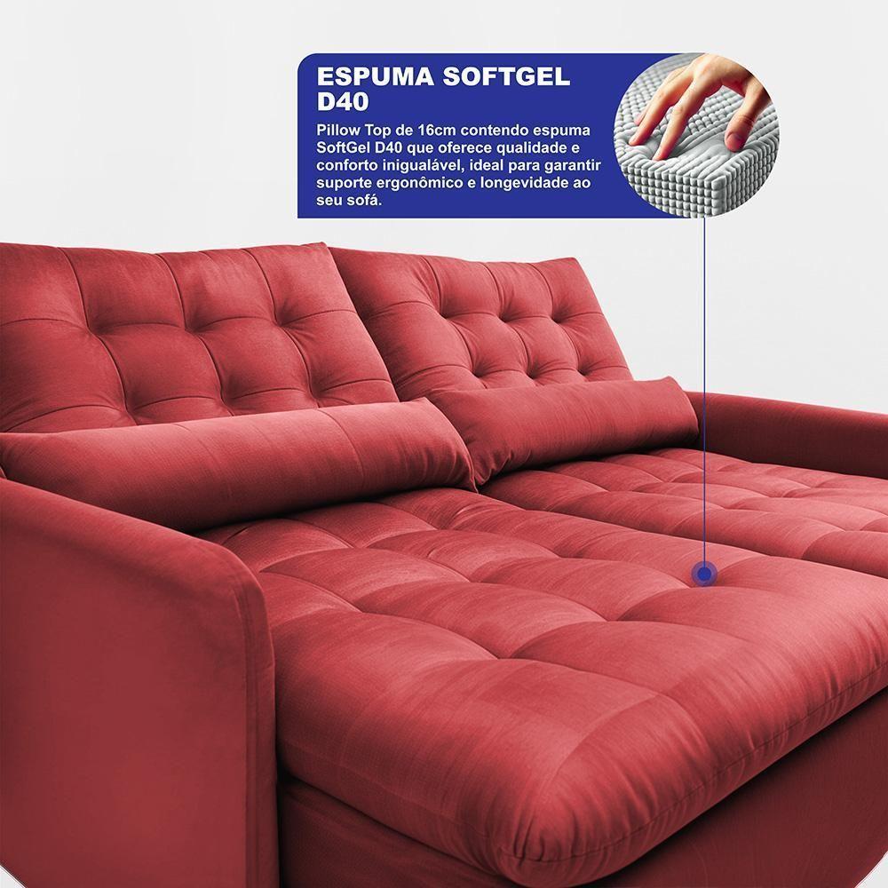 Sofá Sem Caixa Retrátil 1,80m Softgel Celeste Velusoft Vermelho Cama Inbox - 5