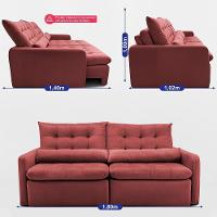 Sofá Sem Caixa Retrátil 1,80m Softgel Celeste Velusoft Vermelho Cama Inbox - 3
