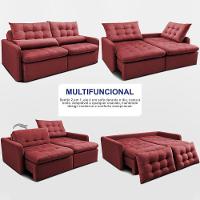 Sofá Sem Caixa Retrátil 1,80m Softgel Celeste Velusoft Vermelho Cama Inbox