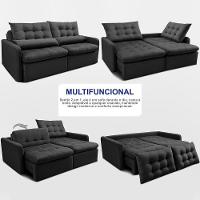 Sofá Sem Caixa Retrátil 1,80m Softgel Celeste Velusoft Preto Cama Inbox - 5