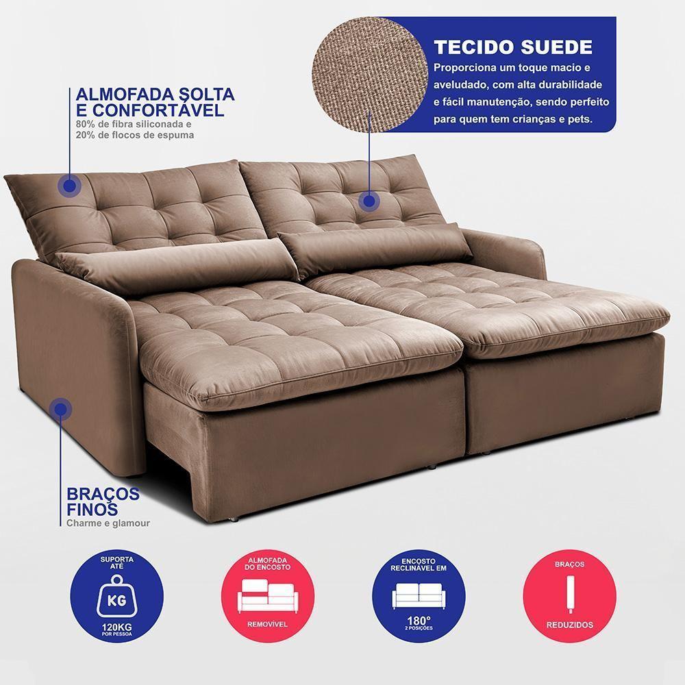 Sofá Sem Caixa Retrátil 1,80m Softgel Celeste Velusoft Castor Cama Inbox - 3