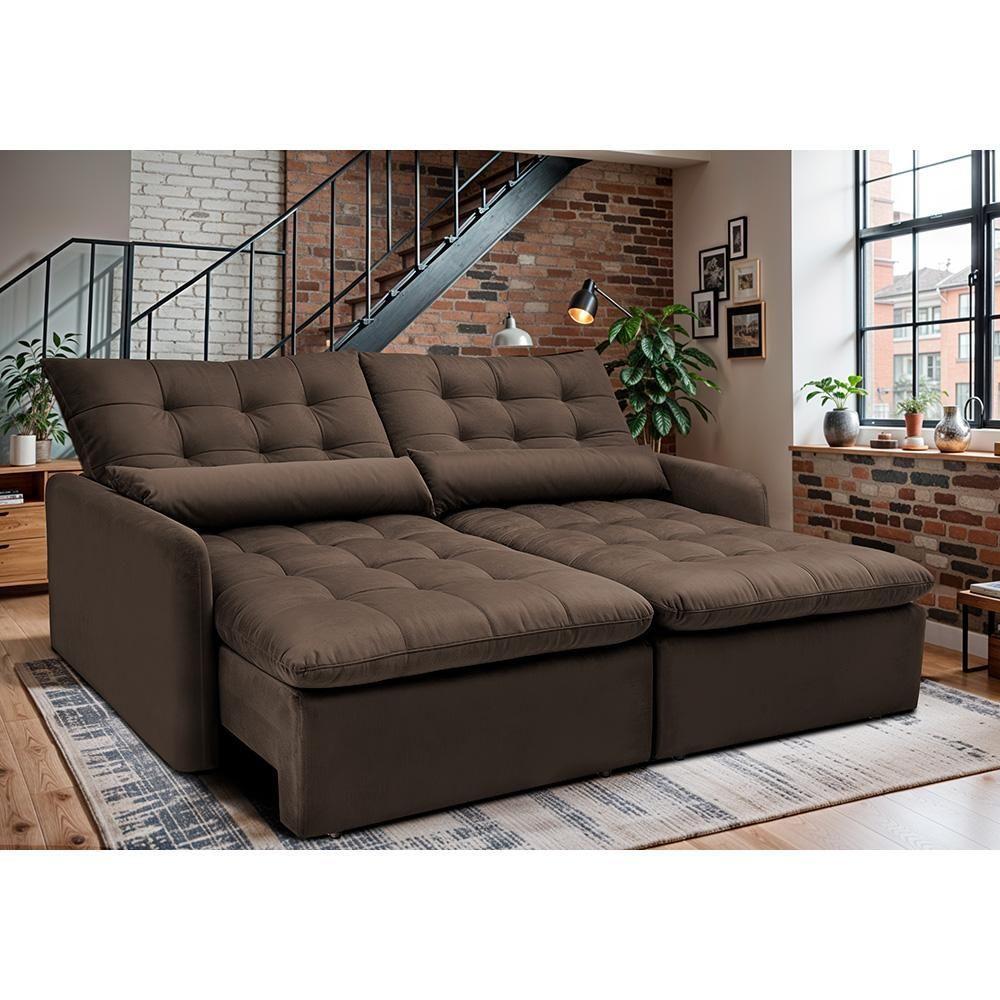 Sofá Sem Caixa Retrátil 1,80m Softgel Celeste Velusoft Café Cama Inbox - 1