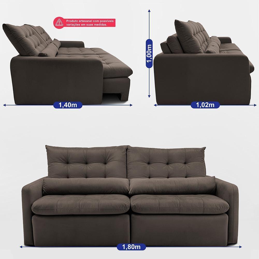 Sofá Sem Caixa Retrátil 1,80m Softgel Celeste Velusoft Café Cama Inbox - 4