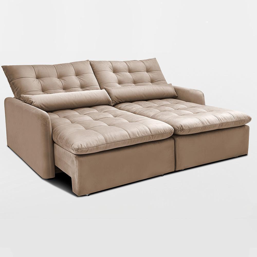 Sofá Sem Caixa Retrátil 1,80m Softgel Celeste Velusoft Bege Cama Inbox - 8