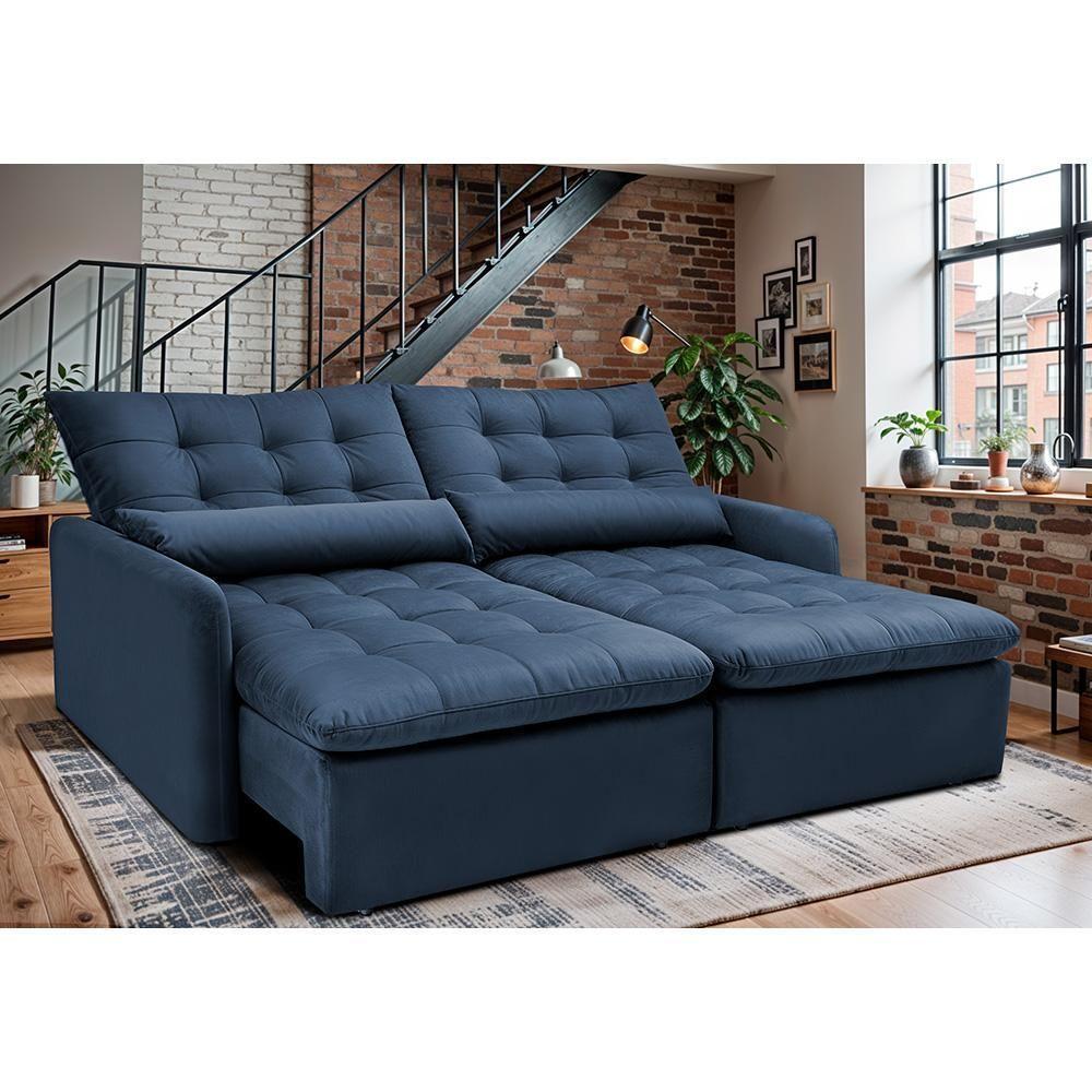 Sofá Sem Caixa Retrátil 1,80m Softgel Celeste Velusoft Azul Cama Inbox - 1