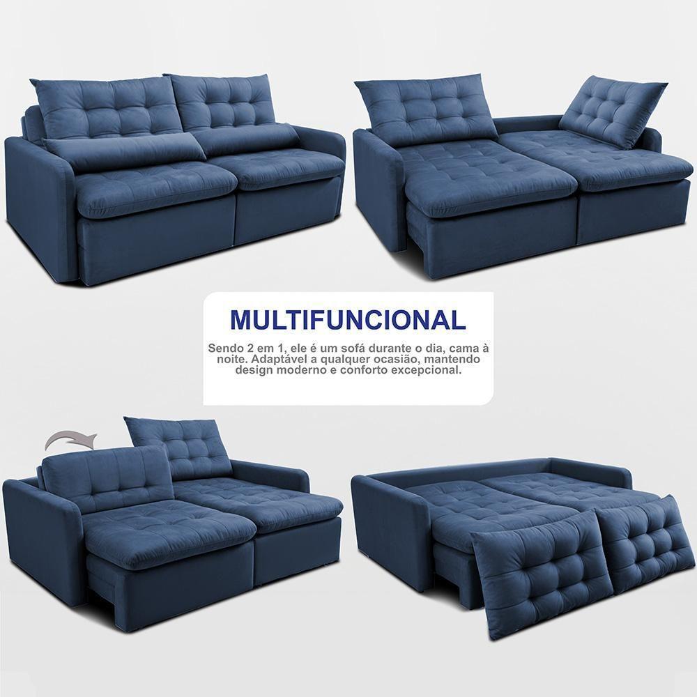 Sofá Sem Caixa Retrátil 1,80m Softgel Celeste Velusoft Azul Cama Inbox - 5