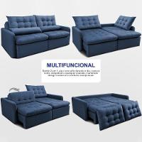 Sofá Sem Caixa Retrátil 1,80m Softgel Celeste Velusoft Azul Cama Inbox - 5