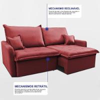 Sofá Sem Caixa Retrátil 1,60m Softgel Luna Velusoft Vermelho Cama Inbox - 6