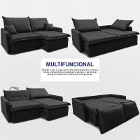 Sofá Sem Caixa Retrátil 1,60m Softgel Luna Velusoft Preto Cama Inbox - 5