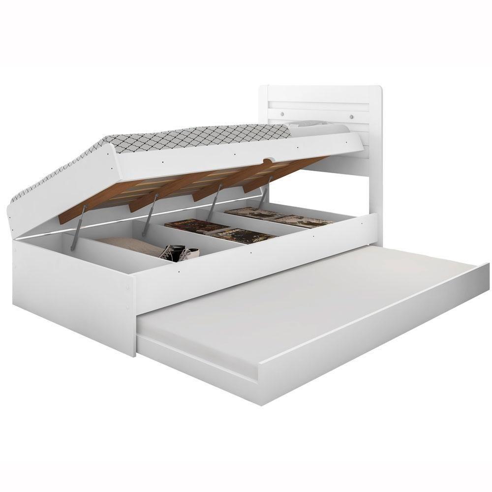 Cama Baú Solteiro Larissa Branco Com Aux. Com Colchões - 1