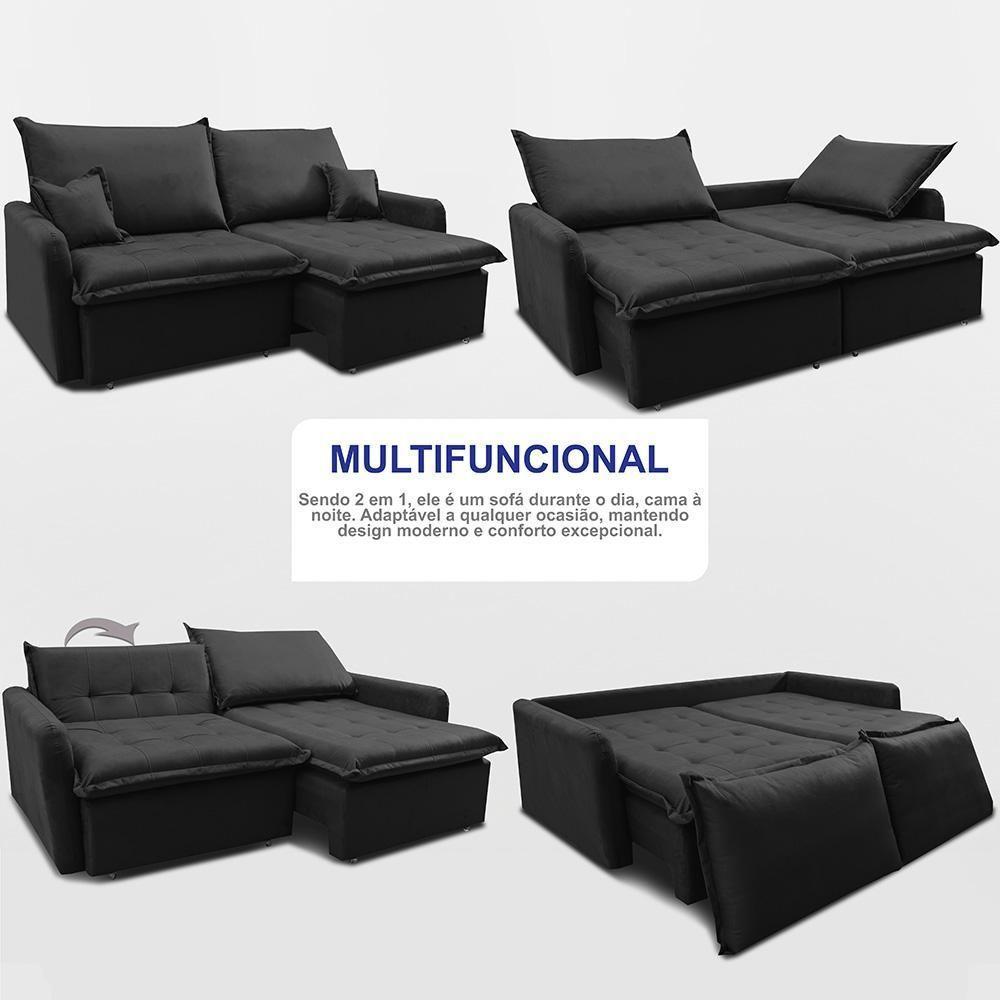 Sofá Sem Caixa Retrátil 2,00m Softgel Luna Velusoft Preto Cama Inbox - 5