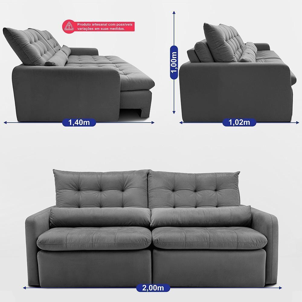 Sofá Sem Caixa Retrátil 2,00m Softgel Celeste Velusoft Cinza Cama Inbox - 4