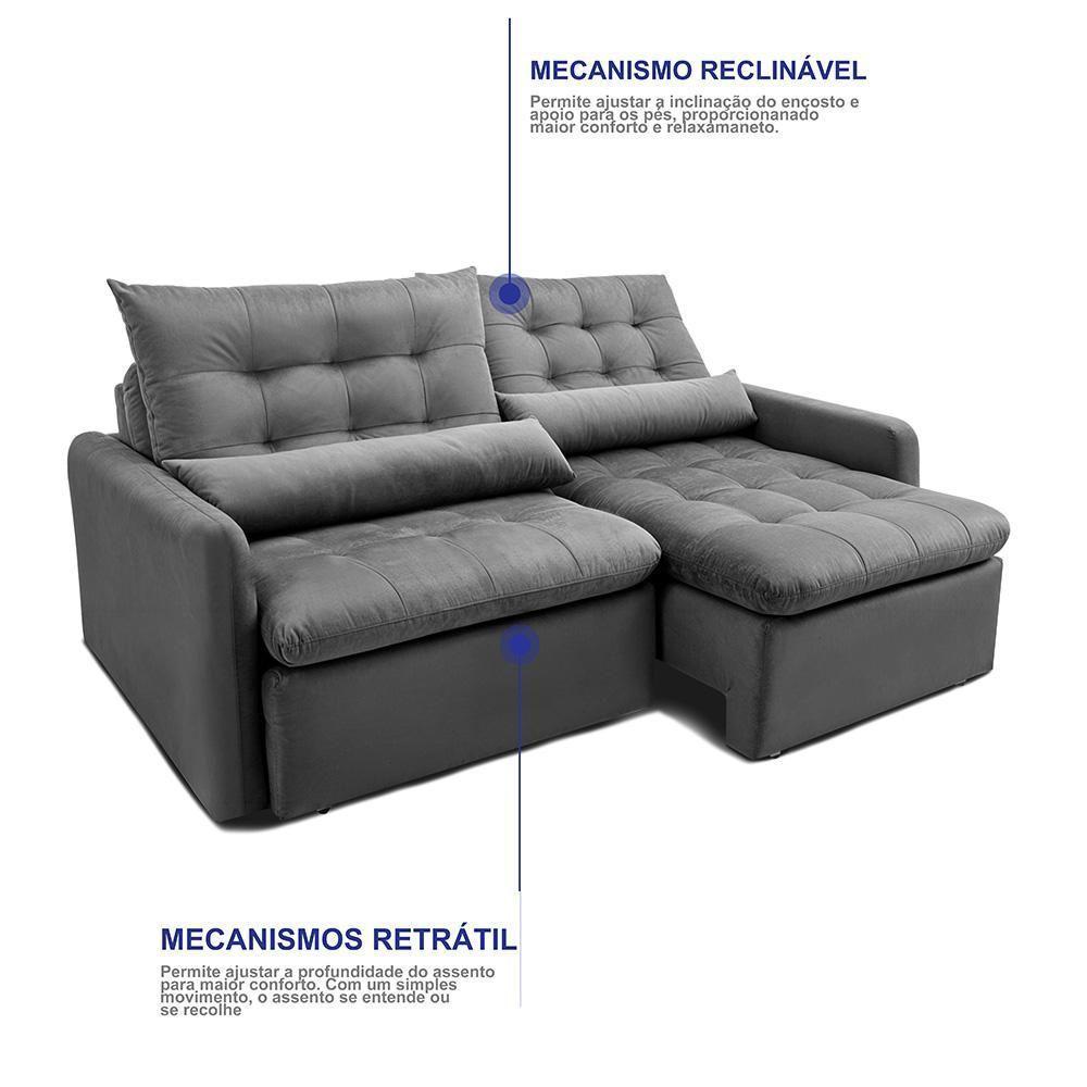 Sofá Sem Caixa Retrátil 2,00m Softgel Celeste Velusoft Cinza Cama Inbox - 6