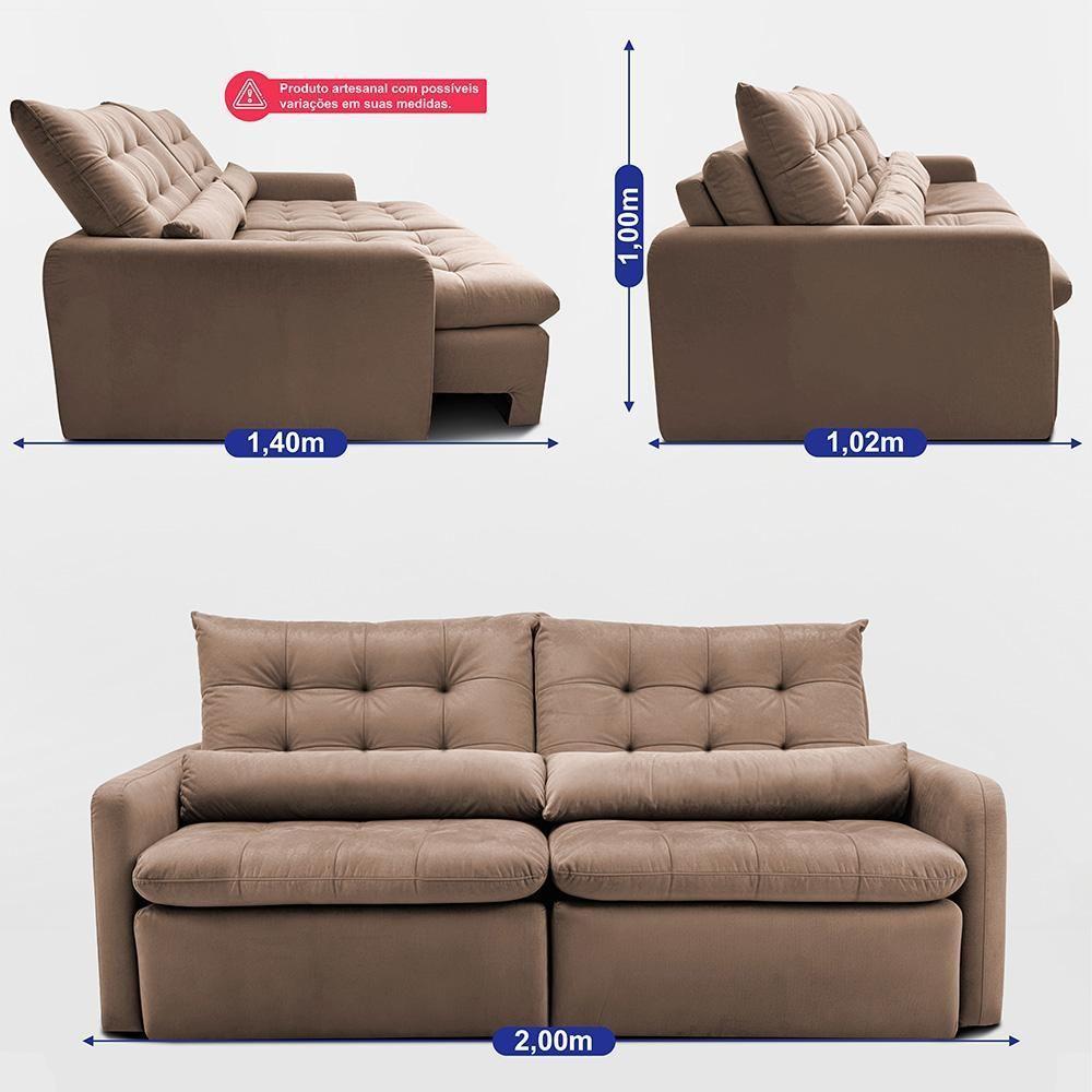 Sofá Sem Caixa Retrátil 2,00m Softgel Celeste Velusoft Castor Cama Inbox - 7