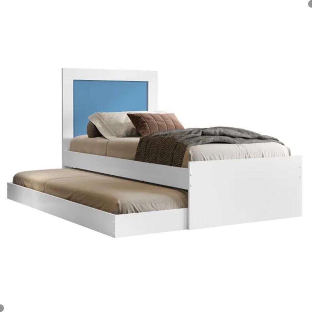 Bicama Luara Com Cabeceira Solteiro Branca E Azul - 3