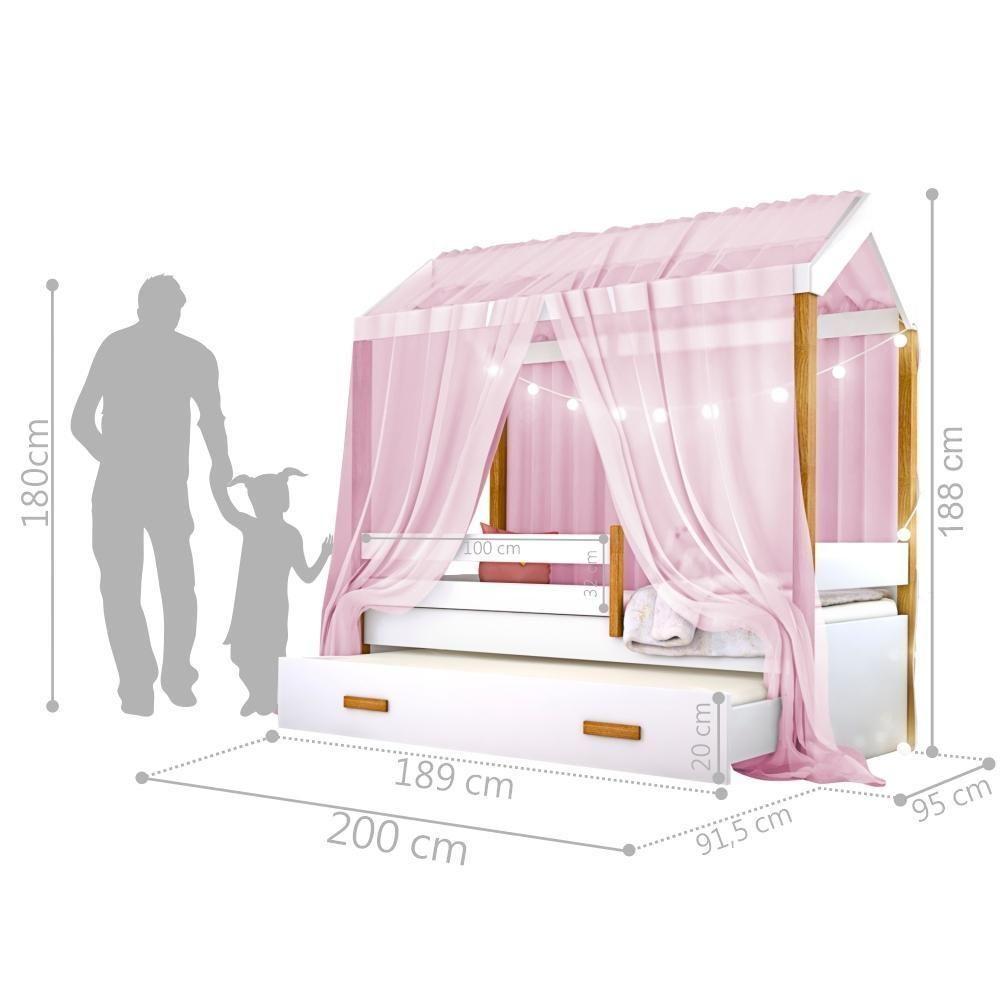 Bicama Montessori Exclusiv Fio De Luz Colchão E Voal Rosa - 3