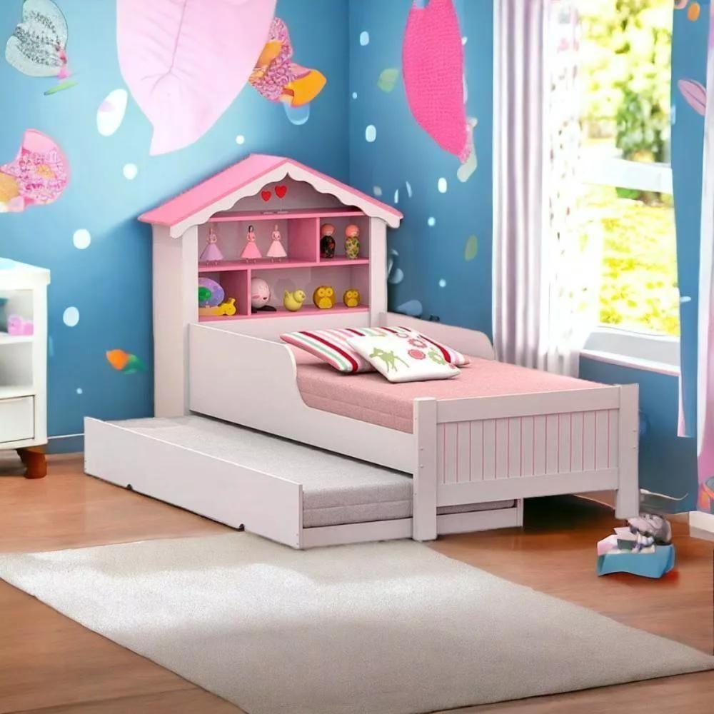 Bicama Casinha Menina Com Nichos Rosa - 1