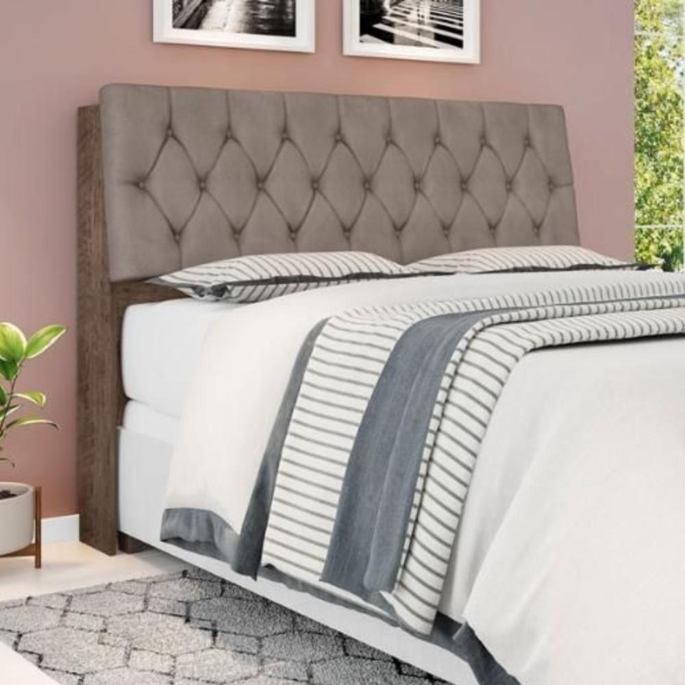 Cabeceira Box Queen Isis Chocolate Com Capitonê Bege Escuro - 1