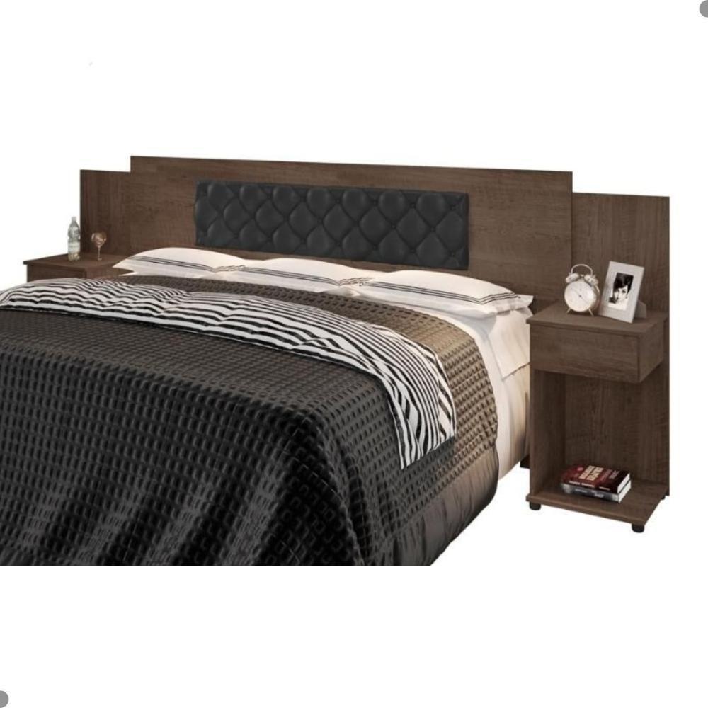 Cabeceira Box Bruna Chocolate Com Capitonê Preto - 3