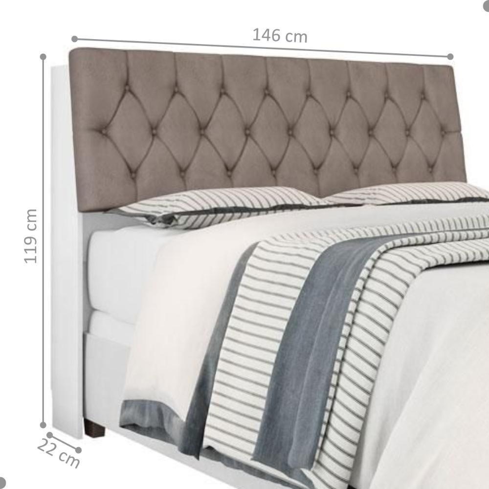 Cabeceira Box Casal Isis Branco Com Capitonê Bege Escuro - 2