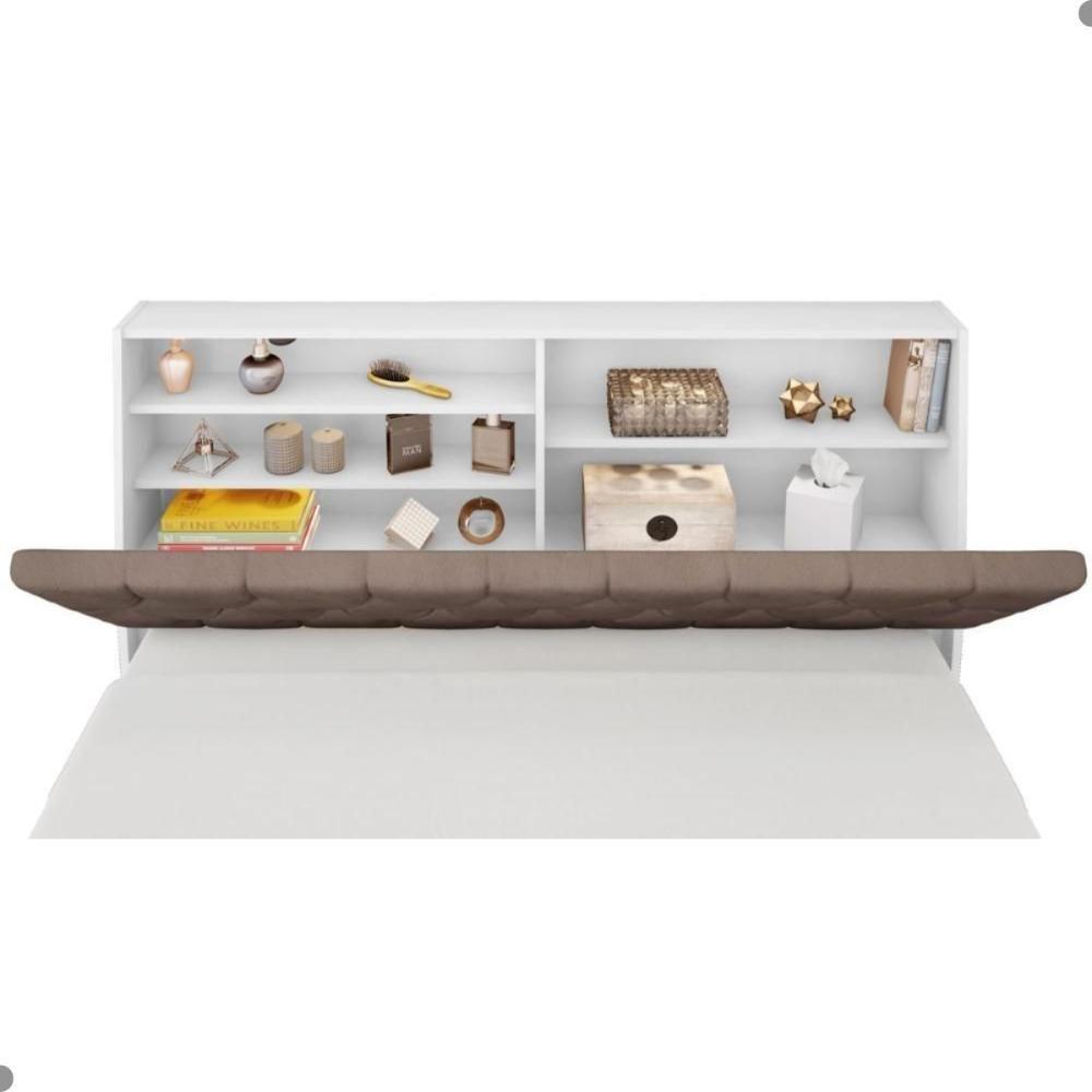 Cabeceira Box Casal Isis Branco Com Capitonê Bege Escuro - 4