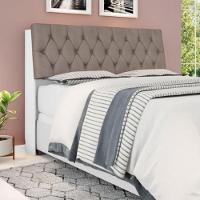 Cabeceira Box Casal Isis Branco Com Capitonê Bege Escuro - 1