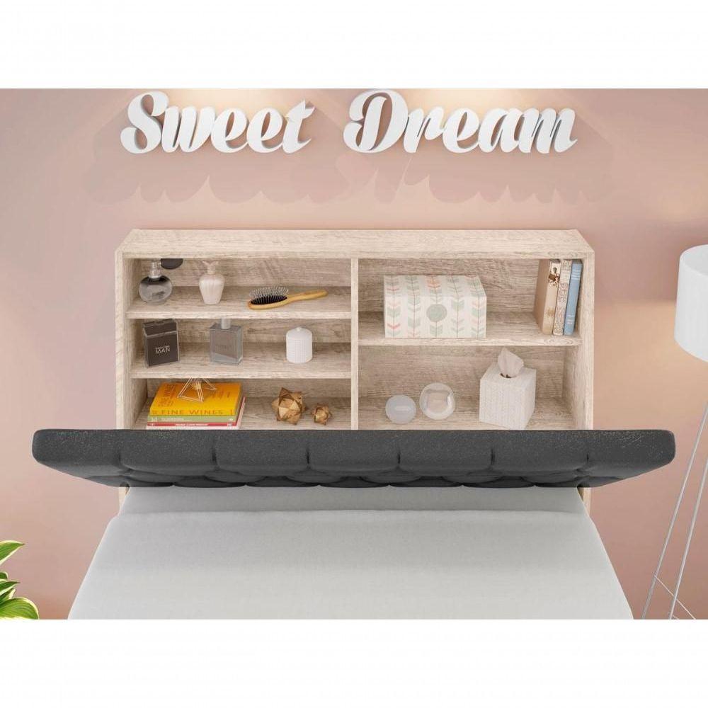 Cabeceira Box Solteiro Isis Amarula Com Capitonê Preto - 3