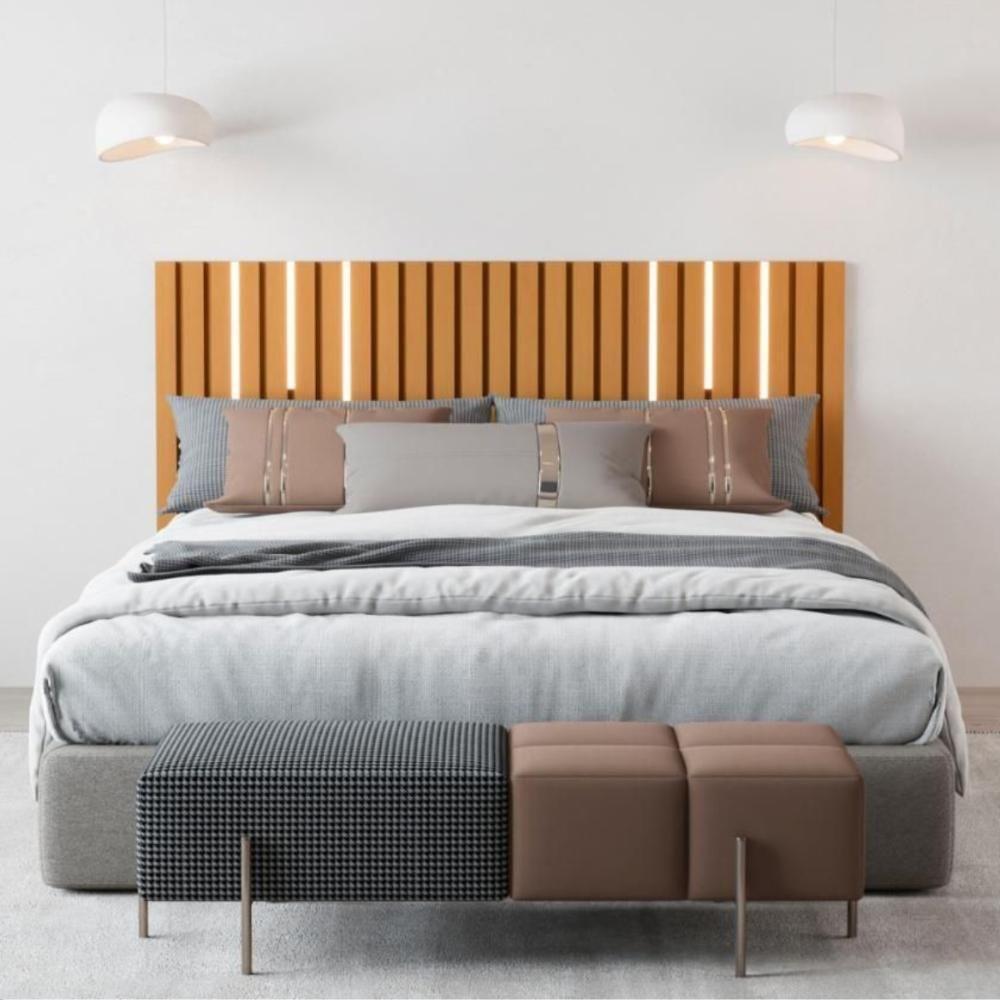 Cabeceira Ripada De Casal Com Kit Led Yokohama Nature - 1