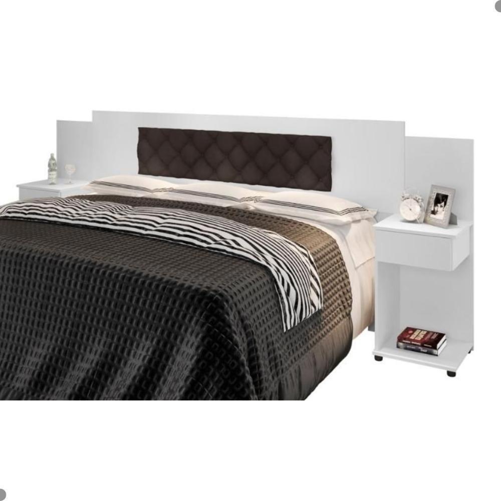 Cabeceira Box Bruna Branco Com Capitonê Marrom - 3