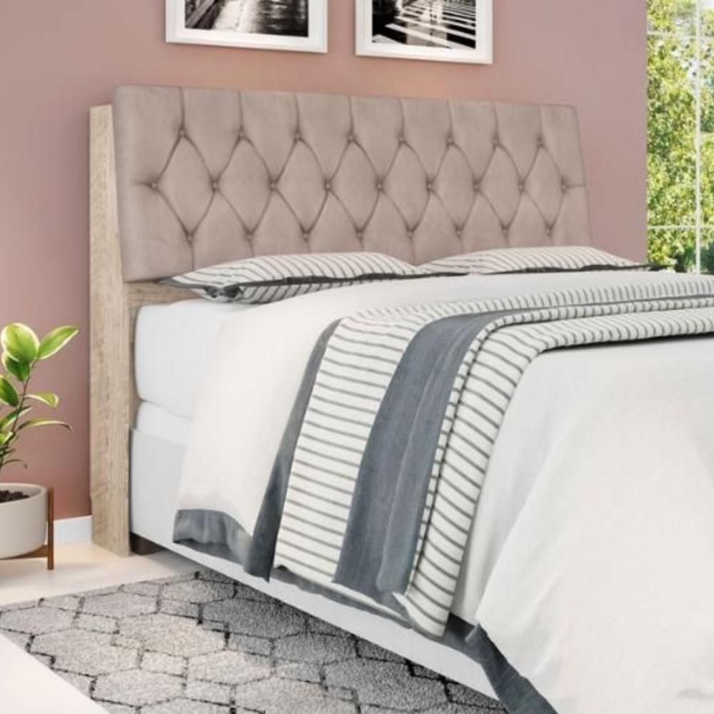 Cabeceira Box Casal Isis Amarula Com Capitonê Bege - 1