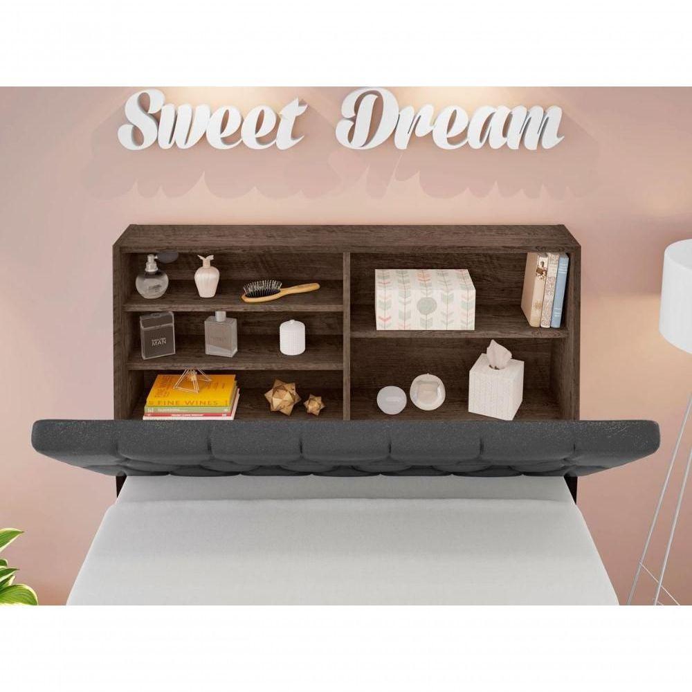 Cabeceira Box Solteiro Isis Chocolate Com Capitonê Preto - 3