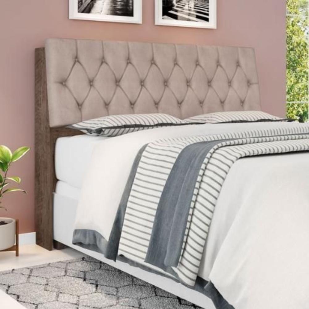 Cabeceira Box Queen Isis Chocolate Com Capitonê Bege - 1