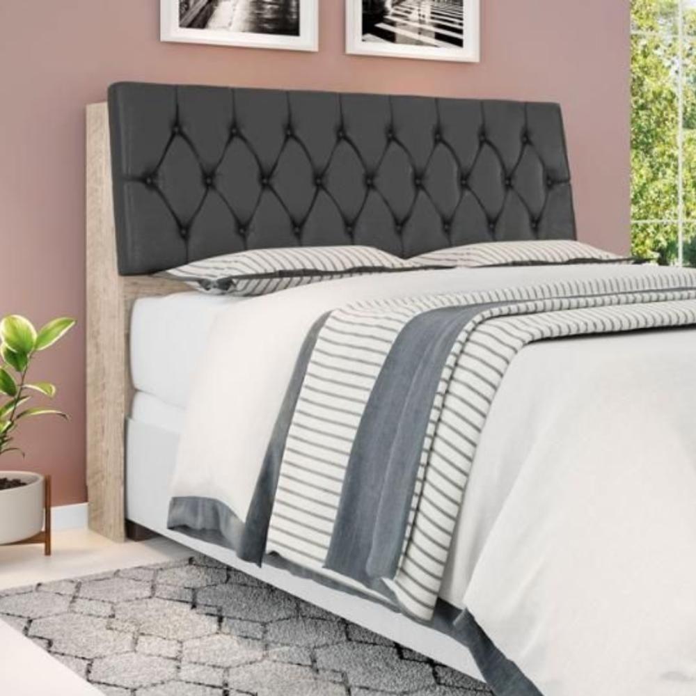 Cabeceira Box Casal Isis Amarula Com Capitonê Preto - 1