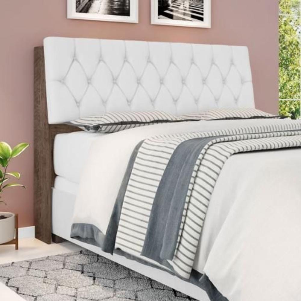 Cabeceira Box Queen Isis Chocolate Com Capitonê Branco - 1