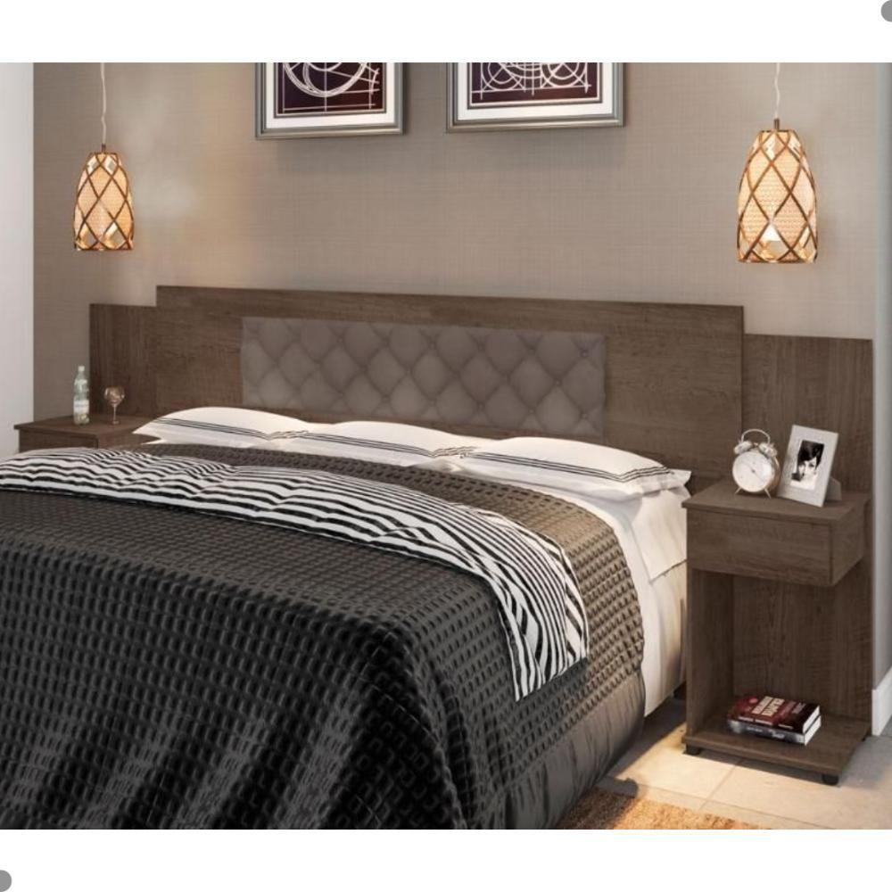 Cabeceira Box Bruna Chocolate Com Capitonê Bege Escuro - 1