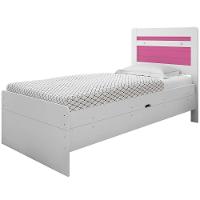 Cama Baú Solteiro Larissa Branco E Rosa Com Colchão - 1