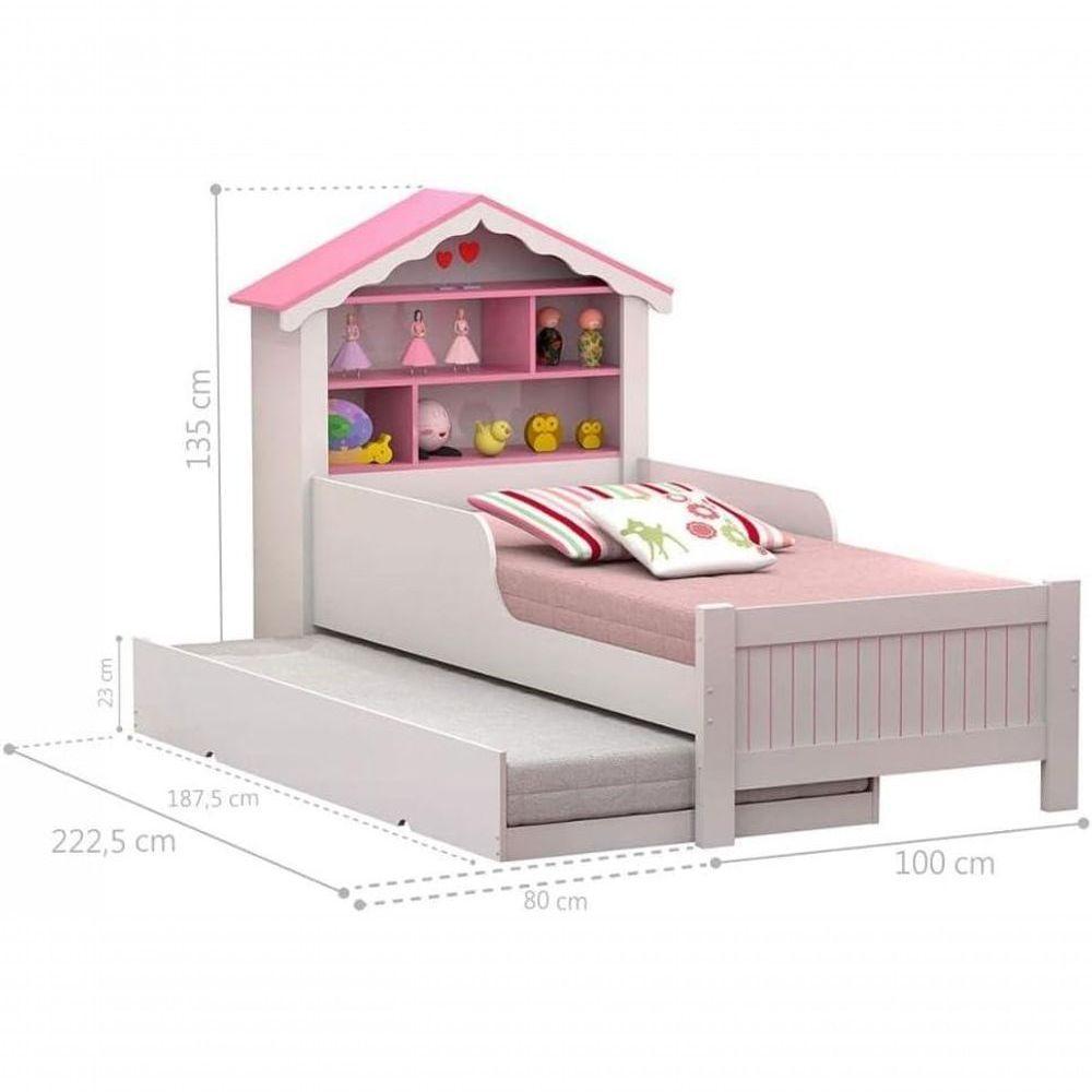 Bicama Infantil Solteiro Menina Casinha Branco Rosa - 2