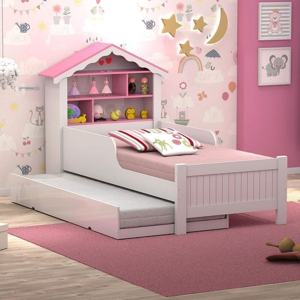 Bicama Infantil Solteiro Menina Casinha Branco Rosa - 3