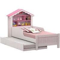 Bicama Infantil Solteiro Menina Casinha Branco Rosa - 1