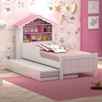 Bicama Infantil Solteiro Menina Casinha Branco Rosa - 3