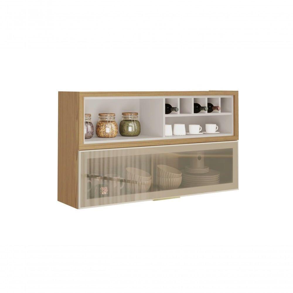 Armário Aéreo 120cm 1 Porta Horizontal Vidro E Nicho Adega New Porto - Itatiaia Freijó-off White - 1