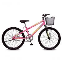 Bicicleta Allegra City Aro 24 Sem Marchas Freios V-brake E Cestão Colli Rosa Neon - 1